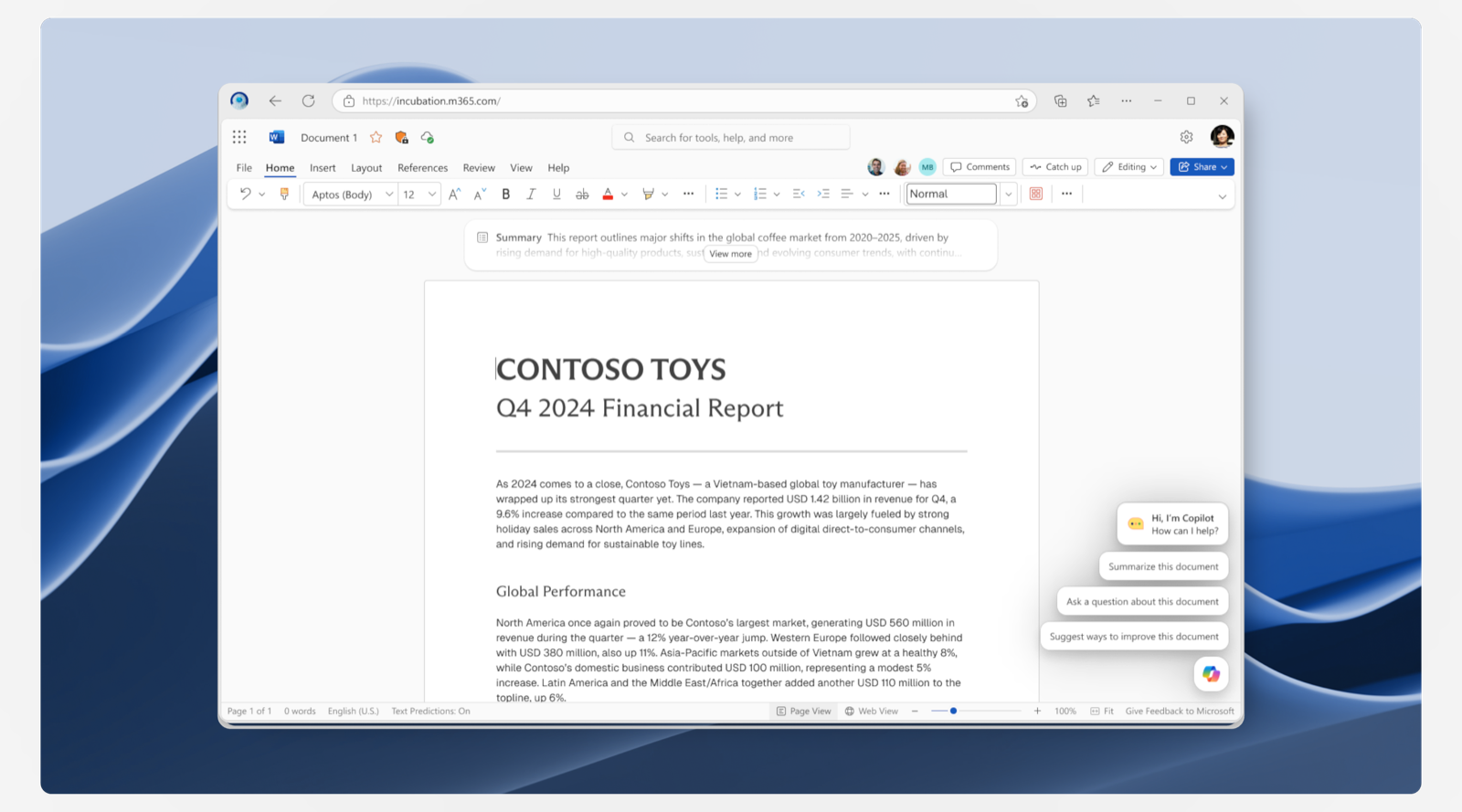 Microsoft Word with Copilot's chat panel lifted forward — a 3D exploded view rendered by Kyle's tool